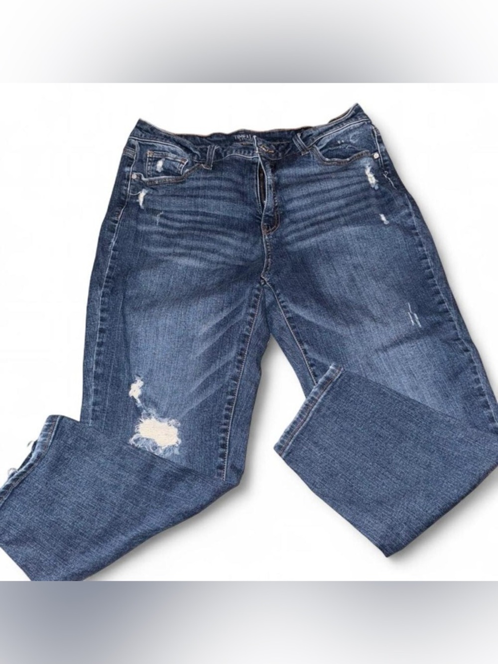 Time and Tru Women's Distressed Dark Blue Boyfriend Jeans